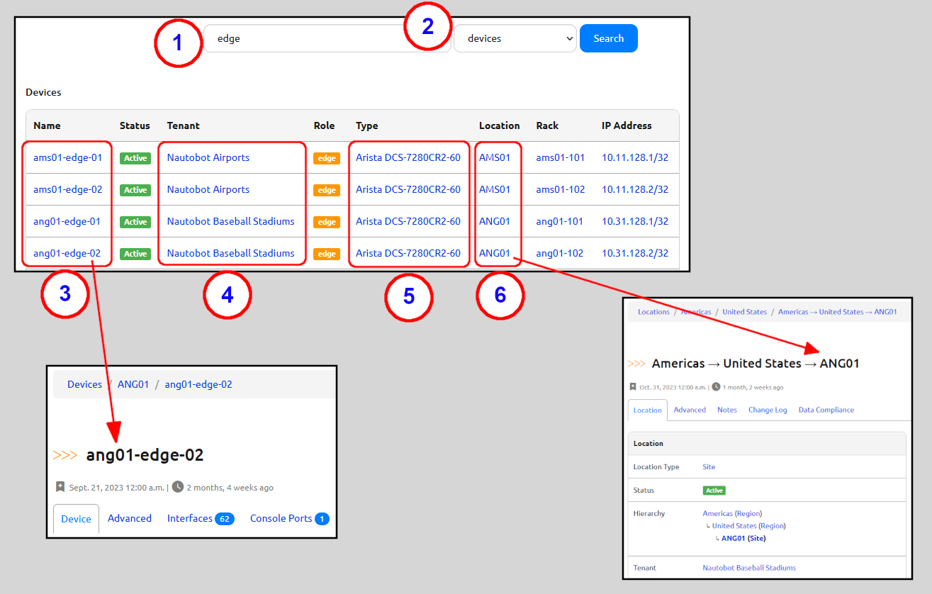 Device search results